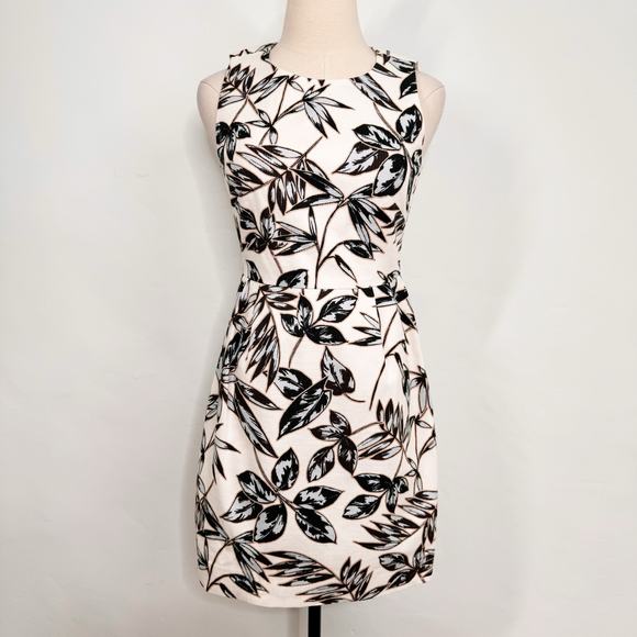 NWT J. Crew Leaf Print Sheath Dress White Blue Botanical Preppy Work Size 0 - Picture 1 of 10